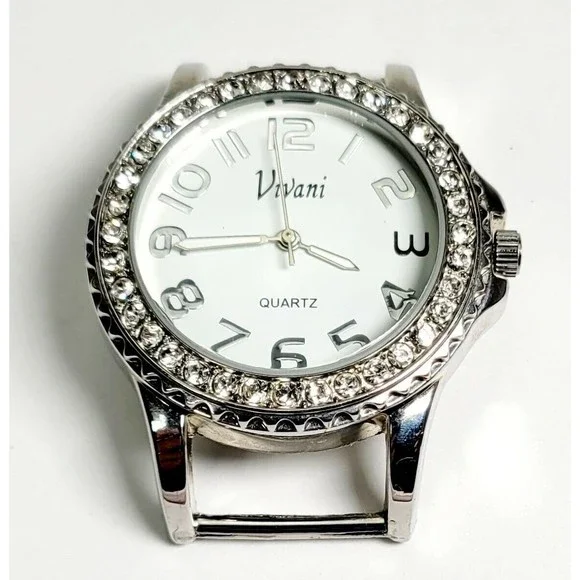 Vivani Womens Watch Rhinestone Crystal Face Rubber Band New Battery Works Great! - Picture 4 of 12
